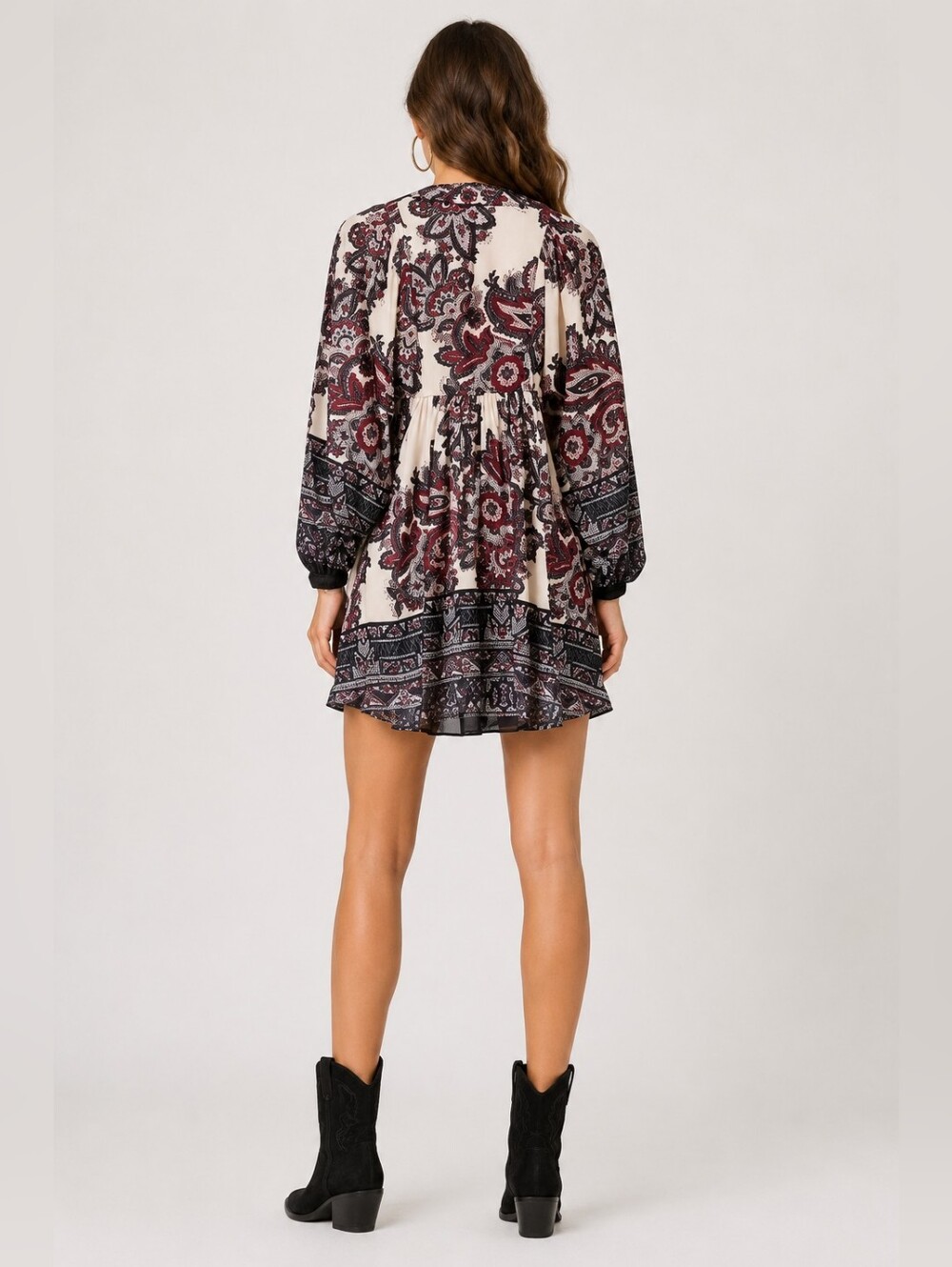 Free People Say You Love Me Paisley Boho Babydoll Cottage Mini Dress Size M - Picture 9 of 9